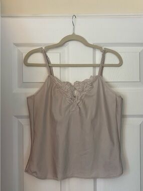 Vintage Silky Lace-Trim Camisole in Soft Taupe